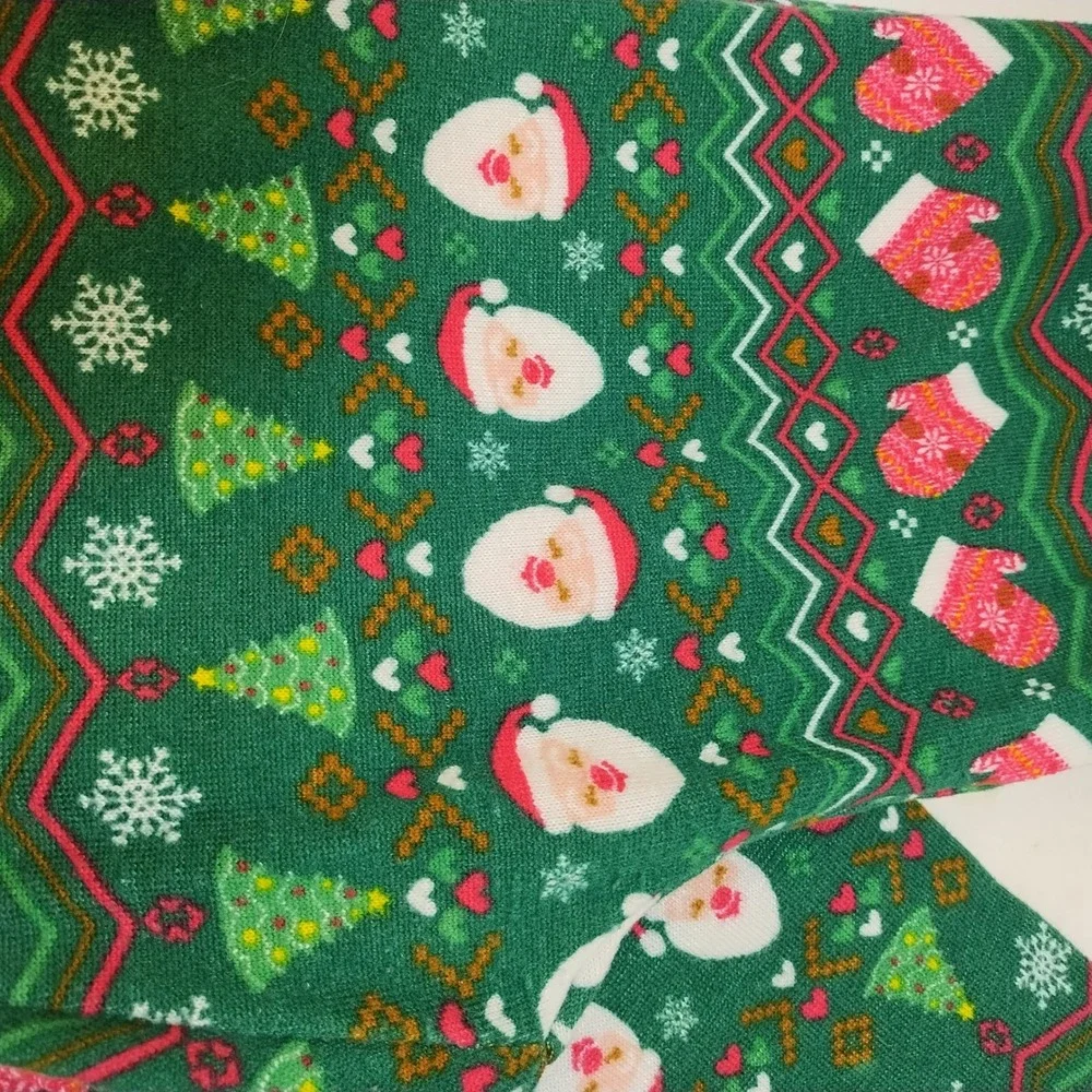Green‎ Santa Mittens Ugly Christmas Pajama Pants Girls  L 11-13 Lounge Comfort